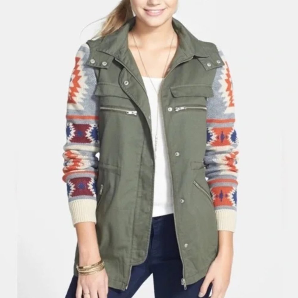 Thread & Supply Aztec Sweater Sleeve Jacket with Hoodie